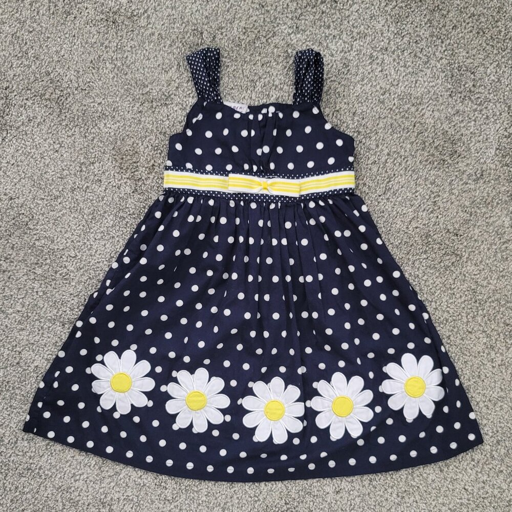 Girls Blueberi Boulevard Navy & White poke a dot Sun Dress Size 5
